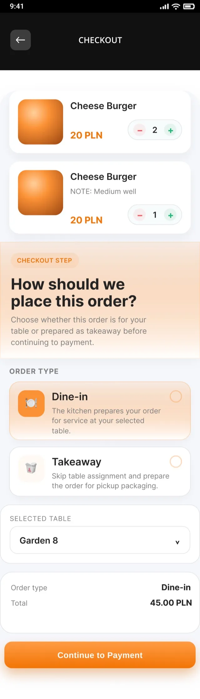 Ekran płatności Forktable