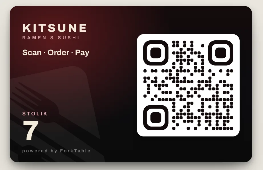 Karta QR Forktable na stoliku